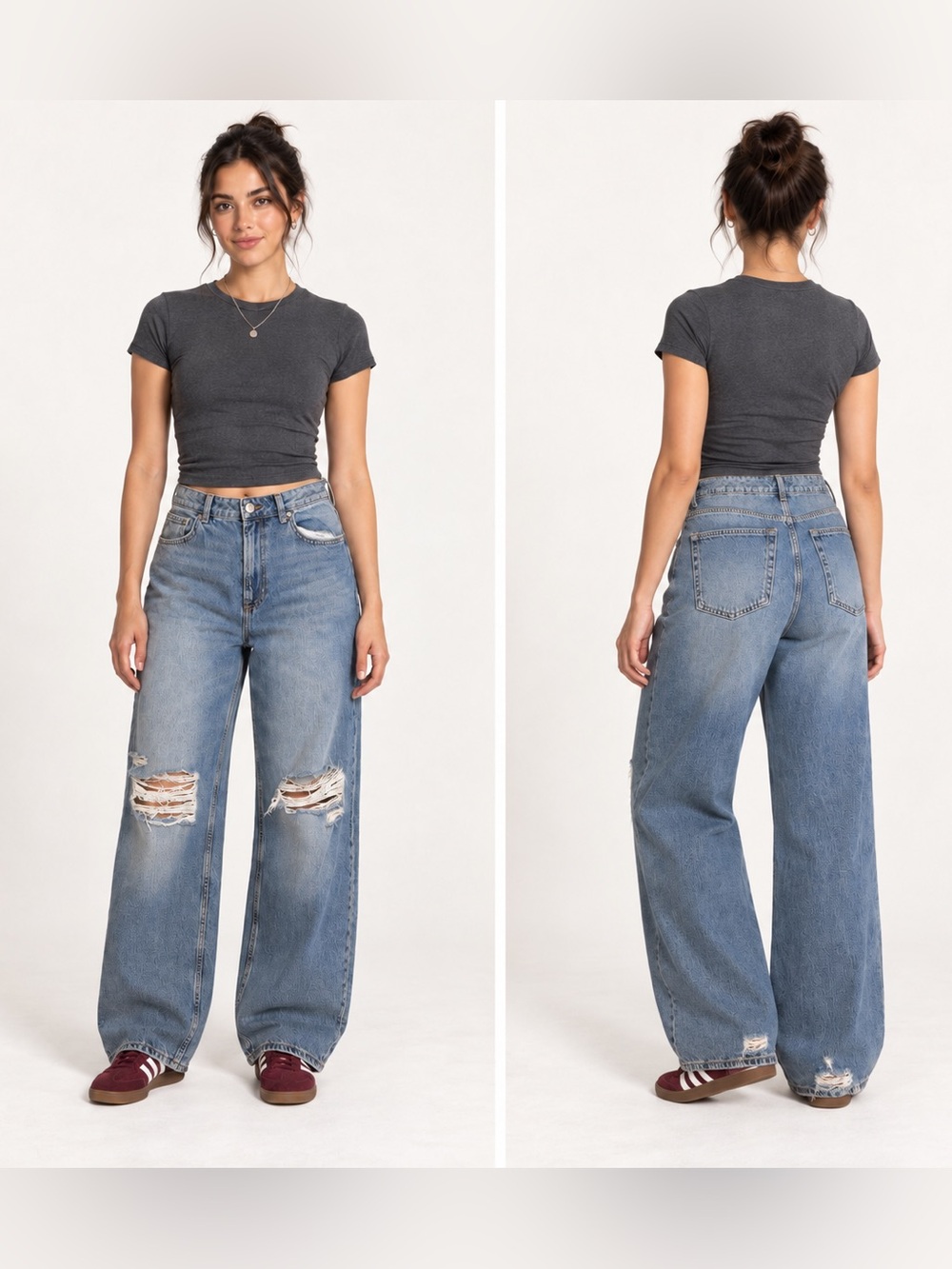H&M Divided High Rise Baggy Distressed Jeans 100% Cotton Y2K Grunge Denim Size 8